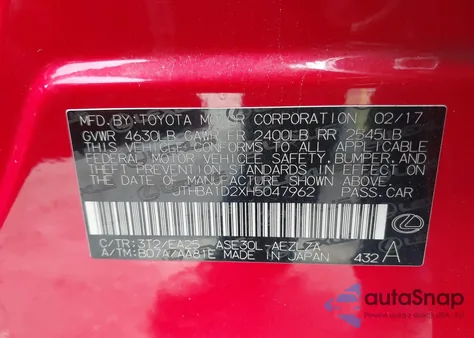 2017 Lexus Is 200T from USA, damaged, VIN JTHBA1D2XH5047962